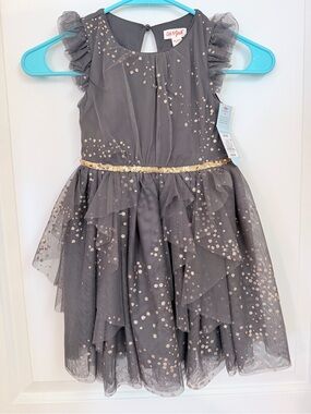 Cat & Jack Gray Tulle Party Dress with Gold Accents